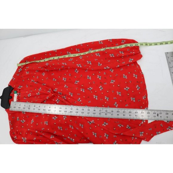 Rixo London Blouse Womens Small Silk Moss Red Floral Print Tie V Neck Top - Picture 10 of 13